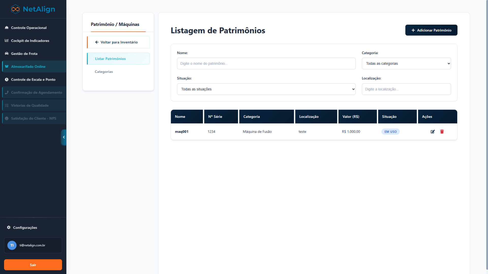 Inventário Online - Tela 8